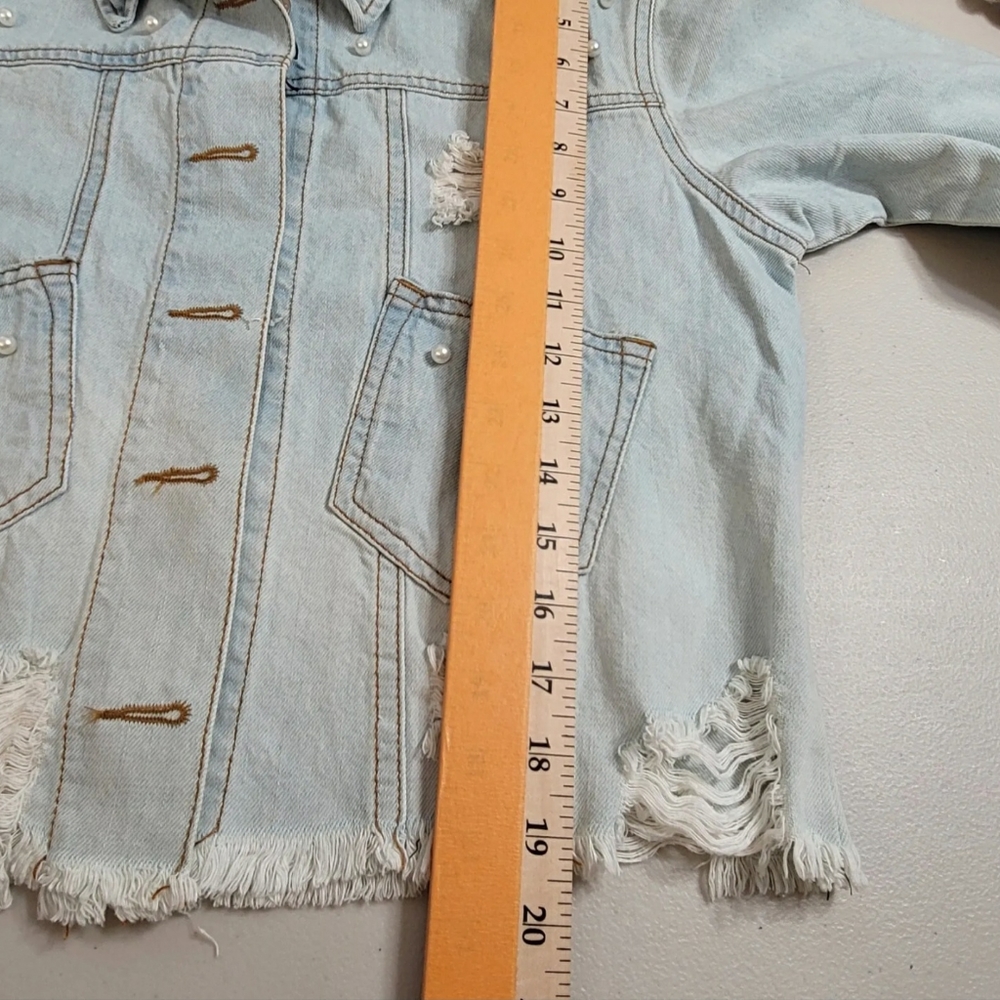 Womens Light Wash Peplum Destructed Hem Detail Jacket Stylish Windbreak size XL - Picture 15 of 16